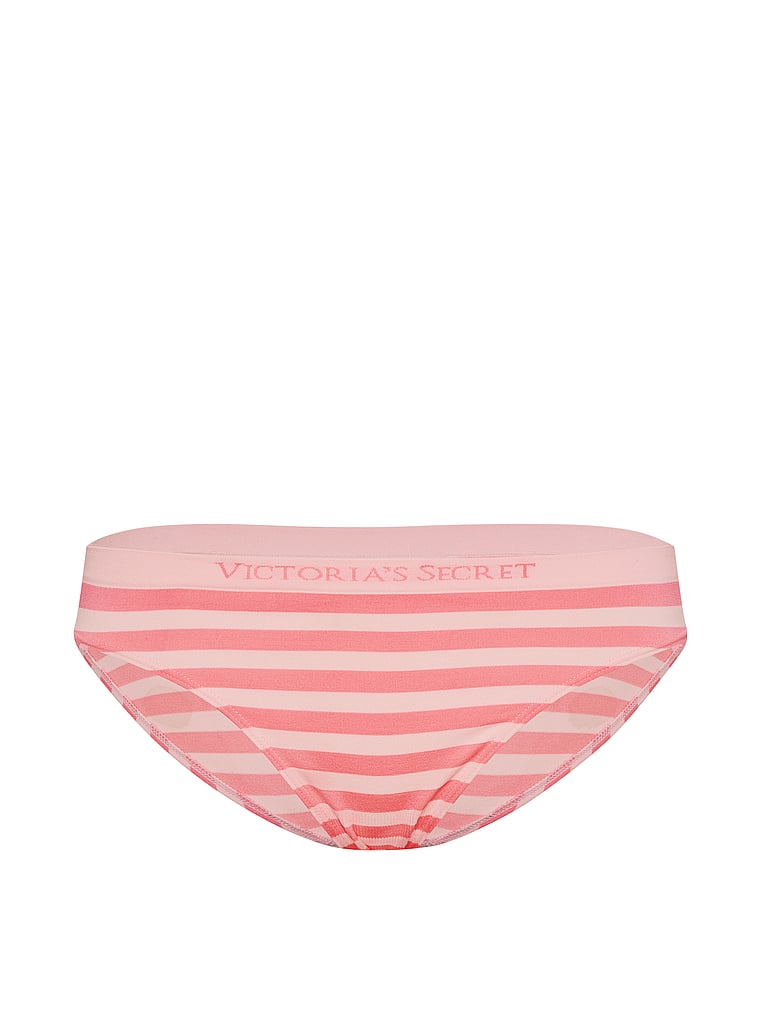 Victoria's Secret, Seamless Seamless Eyelet Bikini Panty, Pink Highlighter Beach Stripe, offModelFront, 3 of 3