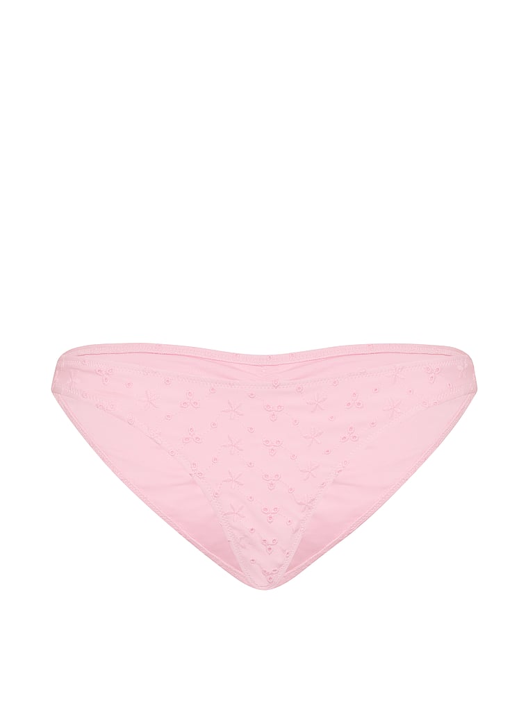 Victoria's Secret, Victoria's Secret Swim Eyelet Ruched Cheeky Bikini Bottom, Pretty Blossom, offModelFront, 3 of 3