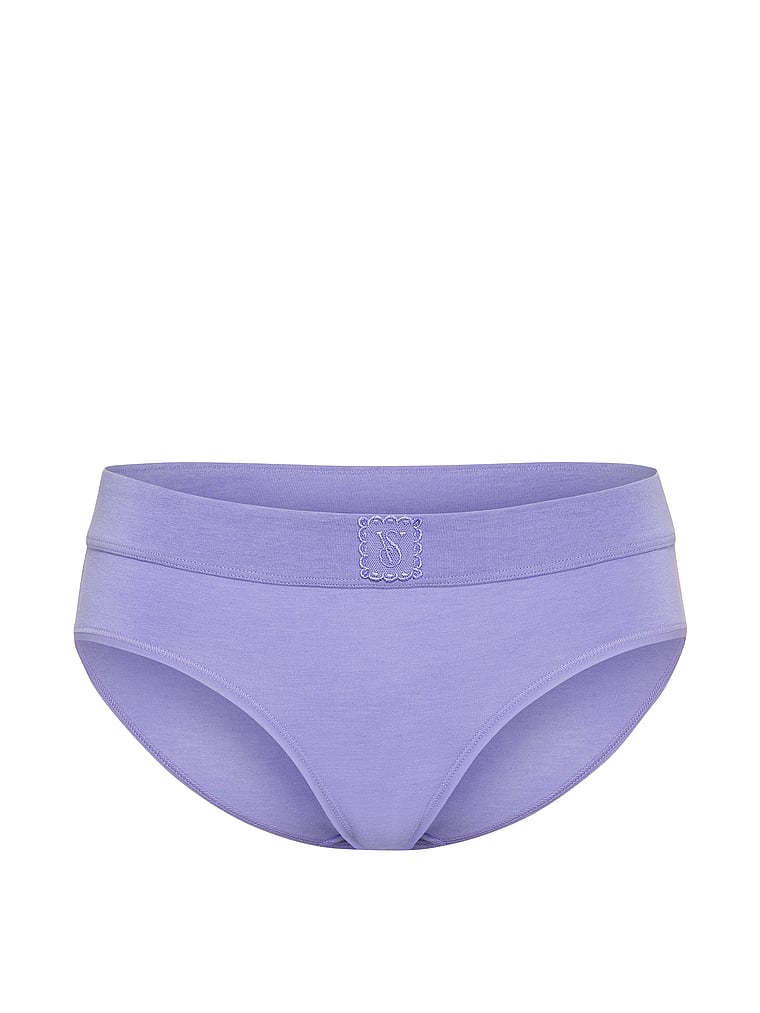 Victoria's Secret, Cotton Logo Cotton Shine Patch Hiphugger Panty, Periwinkle, offModelFront, 3 of 3