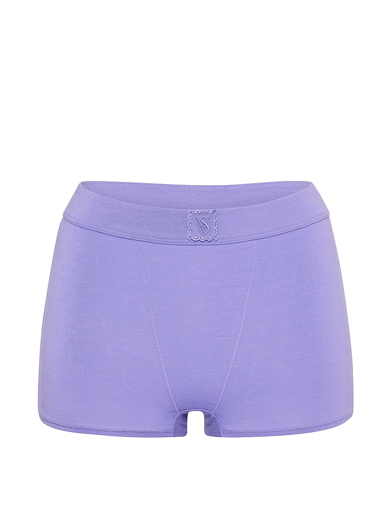 Victoria's Secret, Cotton Logo Cotton High-Waist Boyshort Panty, Periwinkle, offModelFront, 3 of 3