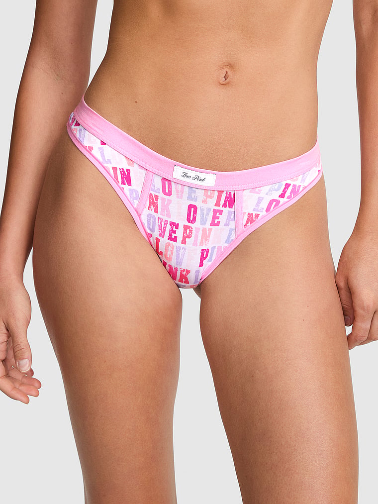PINK Cotton High-Leg Thong Panty, Dark Steel, onModelFront, 1 of 3