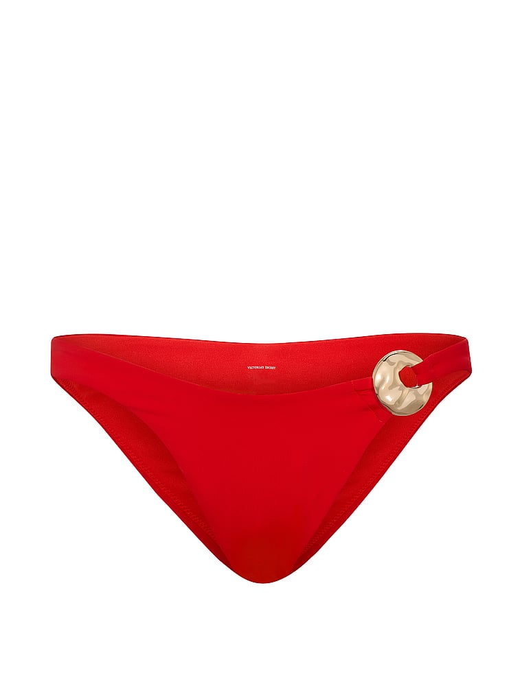 Victoria's Secret, Victoria's Secret Swim Hammered Hardware Brazilian Bikini Bottom, Red Pepper, offModelFront, 3 of 3