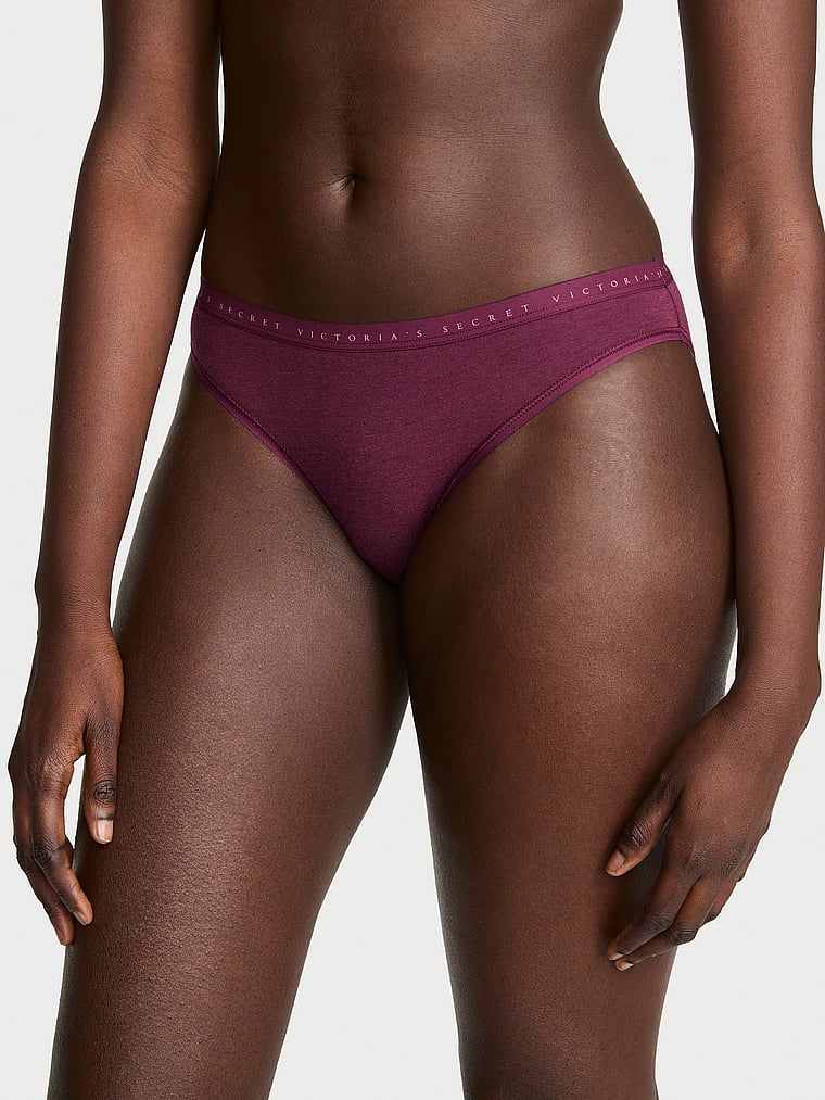 Victoria's Secret, Victoria's Secret Body by Victoria Stretch Cotton Lace-Waist Bikini Panty, Pink, onModelFront, 1 of 2