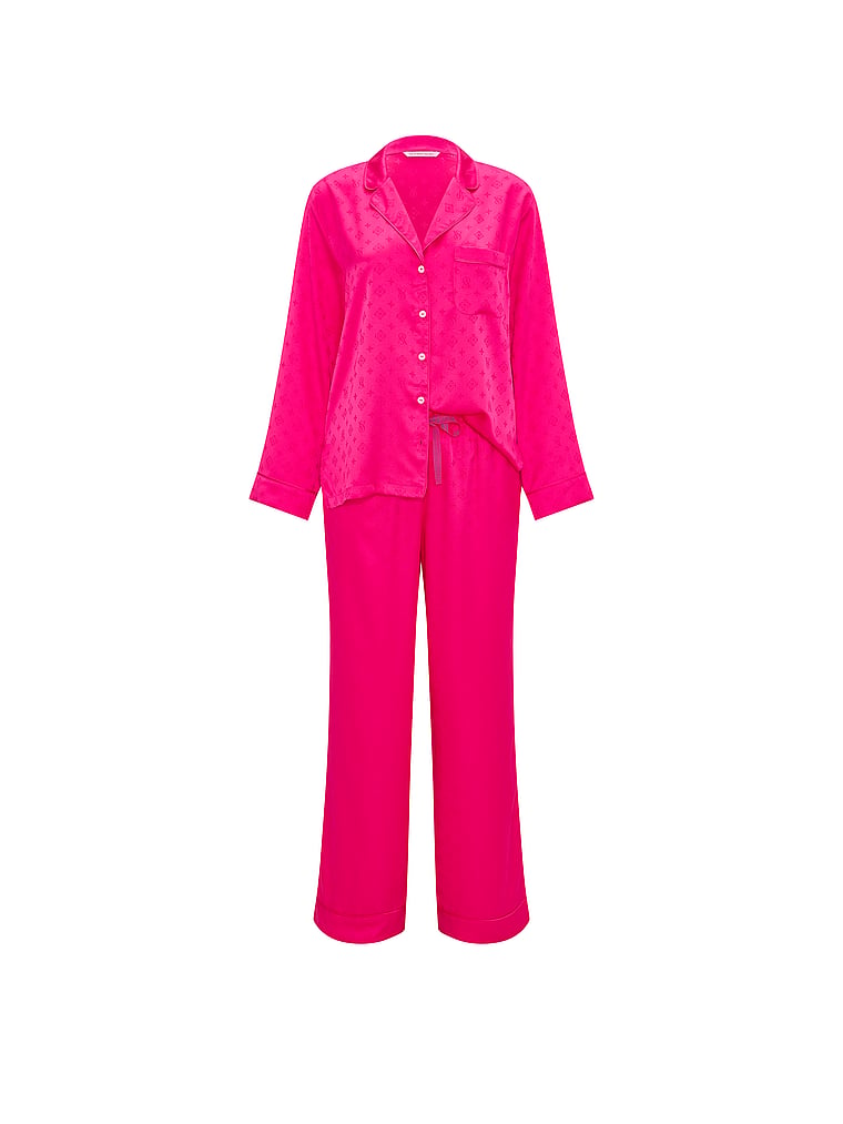 Victoria's Secret, Victoria's Secret Signature Satin Long Pajama Set, Pop Pink, offModelFront, 3 of 3
