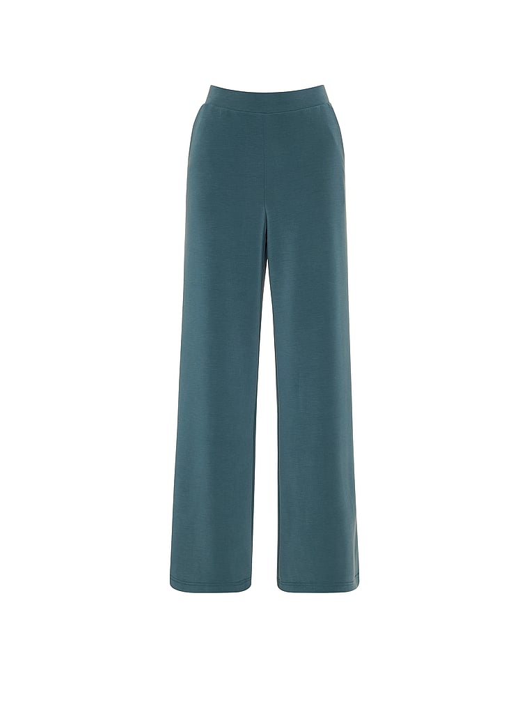 Victoria's Secret, VSX Featherweight Knit Wide-Leg Pant, Teal Haze, offModelFront, 3 of 3