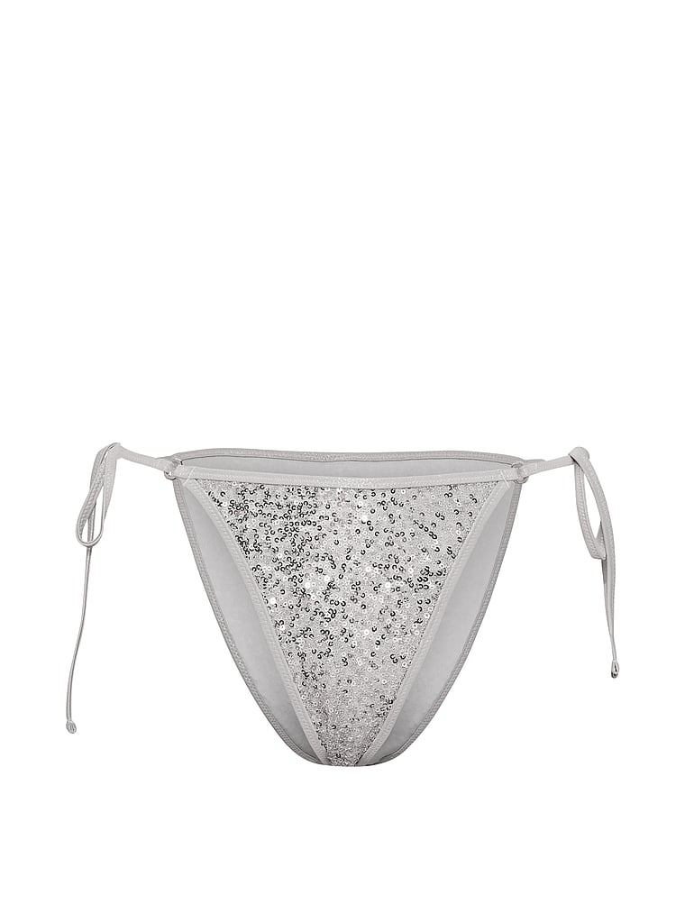 PINK SWIM Side-Tie Cheeky Bikini Bottom, Silver, offModelFront, 3 of 4