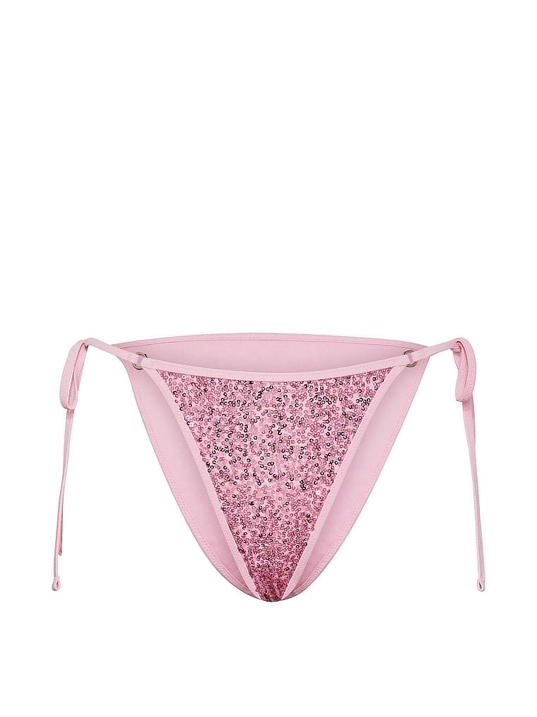 PINK SWIM Reversible Side-Tie Cheeky Bikini Bottom, Boardwalk Pink, offModelFront, 3 of 5