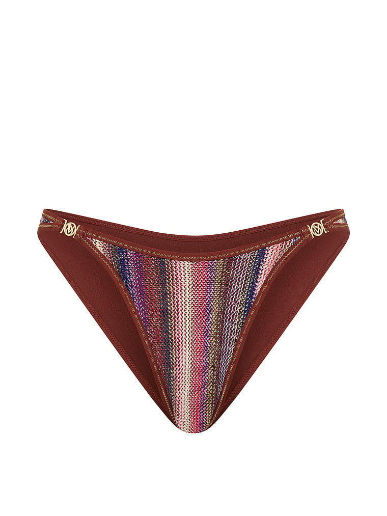 Victoria's Secret, Victoria's Secret Swim Shimmer Stripe Knit Brazilian Bikini Bottom, Dark Chili Shimmer Stripes, offModelFront, 4 of 4