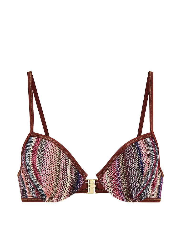 Victoria's Secret, Victoria's Secret Swim Shimmer Stripe Knit Balconette Bikini Top, Dark Chili Shimmer Stripes, offModelFront, 4 of 5