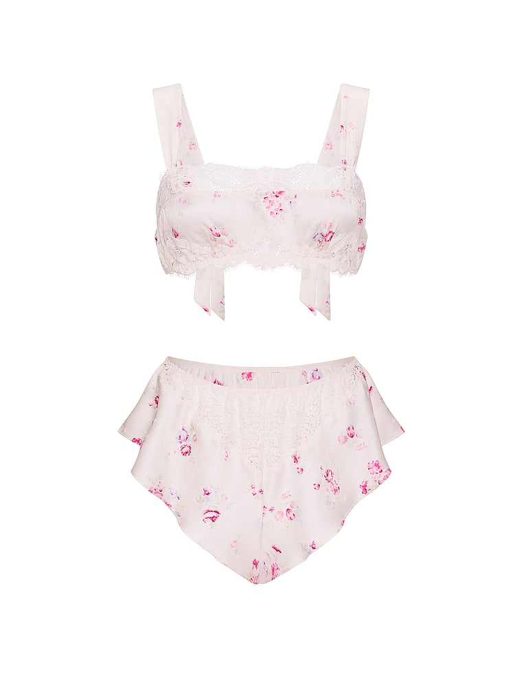 Victoria's Secret, Dream Angels Butterflies Jacquard Bralette & Flutter Short Set, Pink Floral Butterflies, offModelFront, 3 of 3