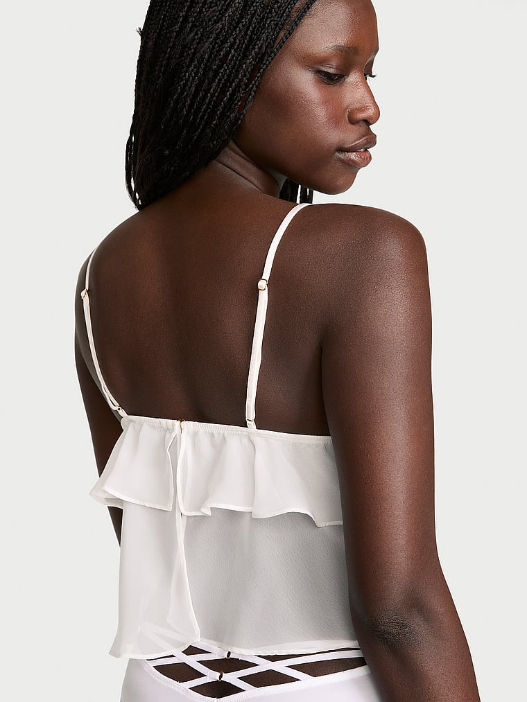 Victoria's Secret, Dream Angels Lace & Chiffon Flutter Triangle Bra Top, Coconut White, onModelBack, 2 of 3