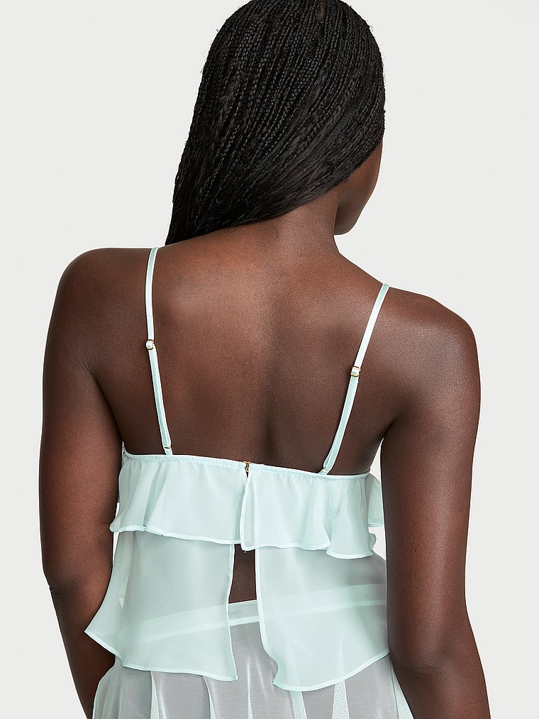 Victoria's Secret, Dream Angels Lace & Chiffon Flutter Triangle Bra Top, Blue Bliss, onModelBack, 2 of 3