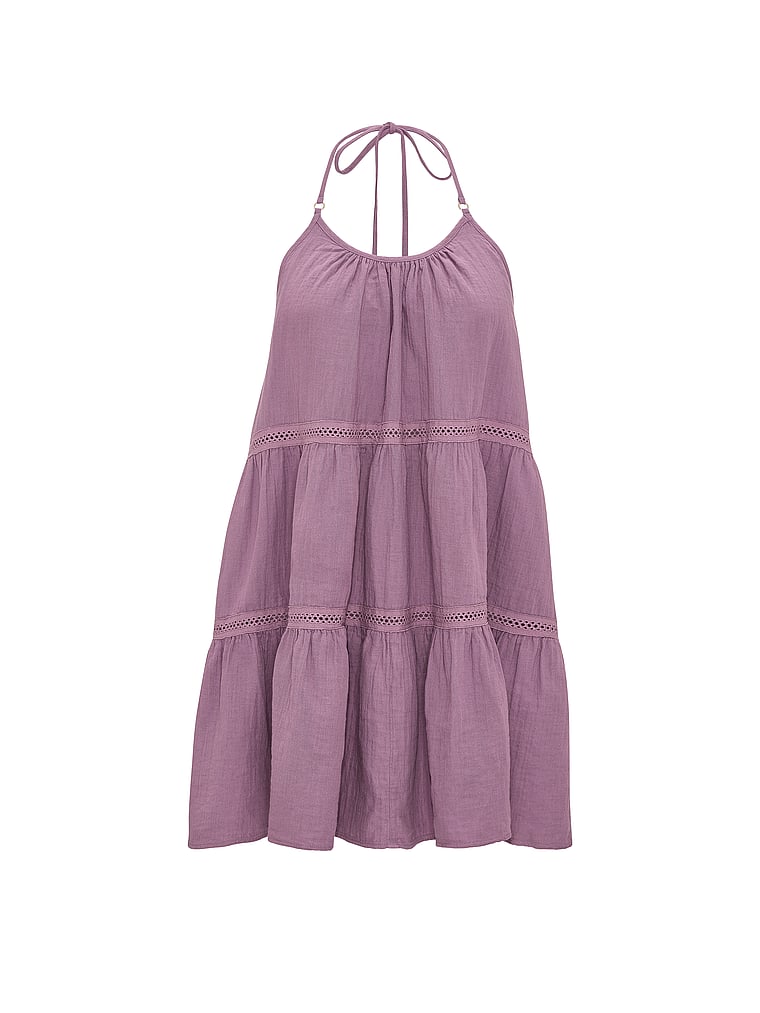 Victoria's Secret, Victoria's Secret Swim Beachwear Cotton Gauze Tiered Mini Dress, Winery, offModelFront, 3 of 3