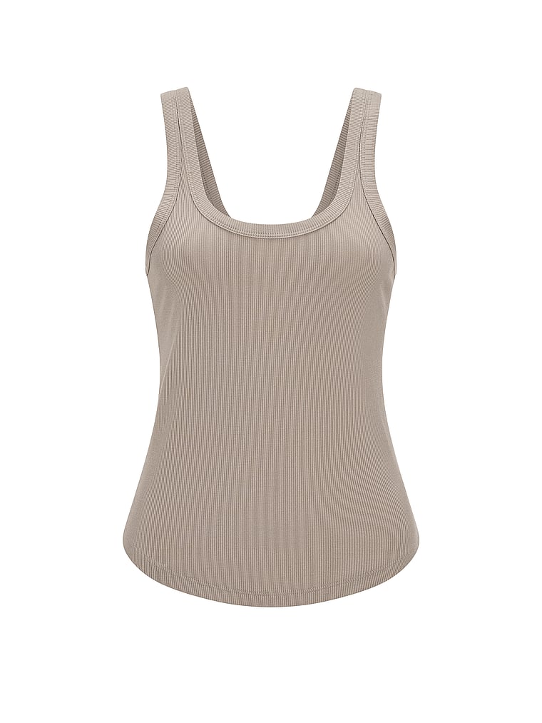 Victoria's Secret, Angel Essentials VS Iconic Rib Square-Neck Tank Top, Dove Grey, offModelFront, 3 of 3