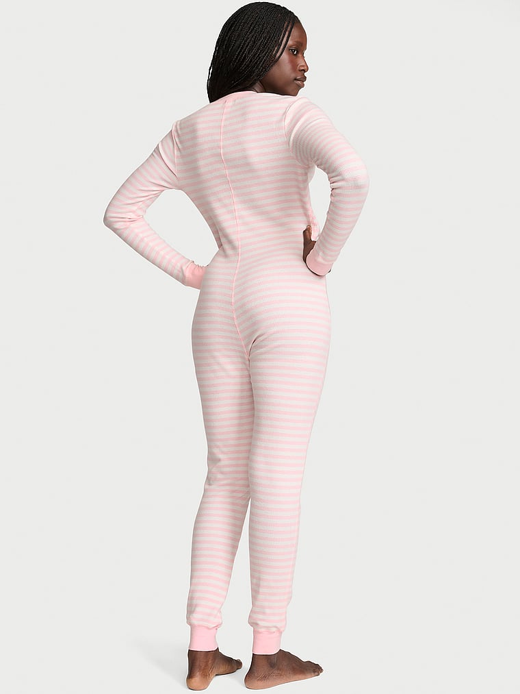 Victoria's Secret, Victoria's Secret Soft Thermal Henley Long Onesie, Pretty Blossom Stripes, onModelBack, 2 of 3