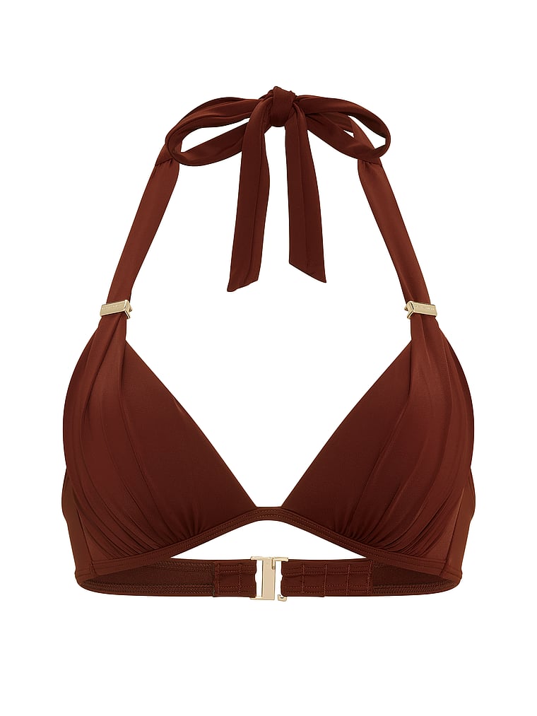 Victoria's Secret, Victoria's Secret Swim Harlow Halter Push-Up Bikini Top, Dark Chili, offModelFront, 3 of 3