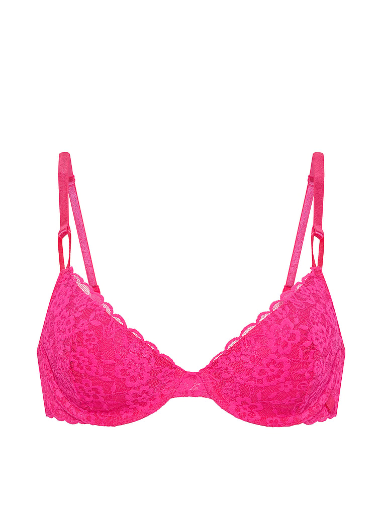 Victoria's Secret, Victoria's Secret Sexy Tee Dot Geo Lace Lightly Lined Demi Bra, Haute Pink, offModelFront, 3 of 3