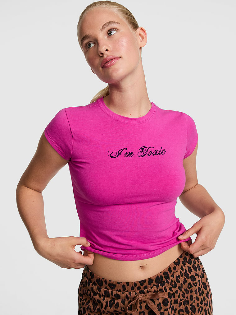 PINK Cotton Baby Tee, Pink Fire, onModelFront, 1 of 3