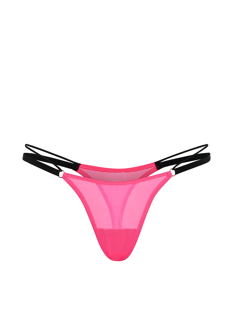 PINK Mesh Strappy Micro Thong Panty, Fall For Me Pink, offModelFront, 3 of 3