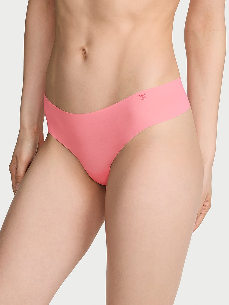 Victoria's Secret, No-Show No-Show Stripe Mesh Thong Panty, Pink Cocktail, onModelFront, 1 of 4 Lotta is 5'10" and wears Small