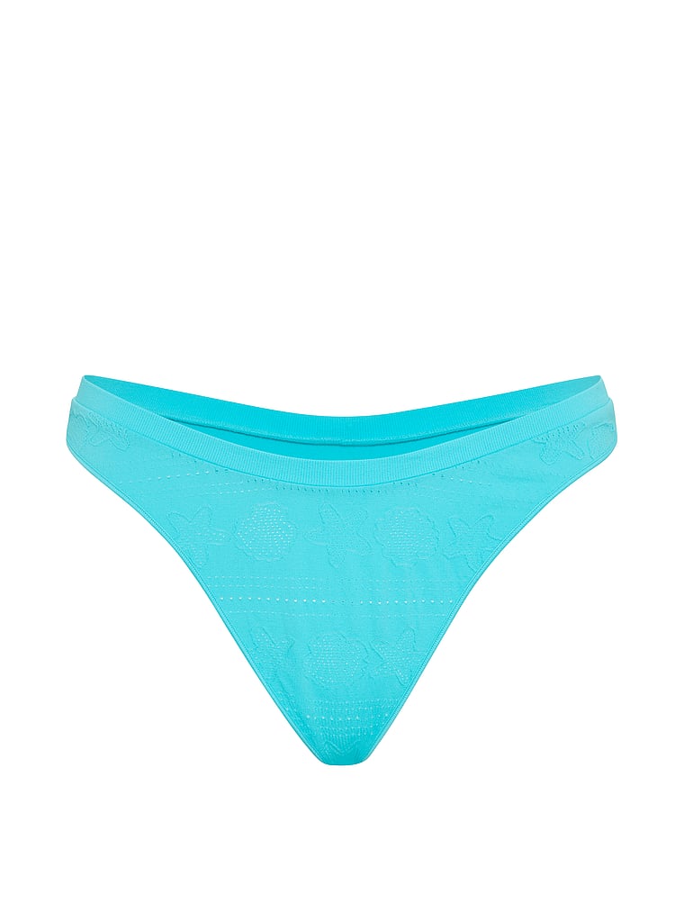 PINK Seamless High-Leg Thong Panty, Aqua Chill, offModelFront, 3 of 3