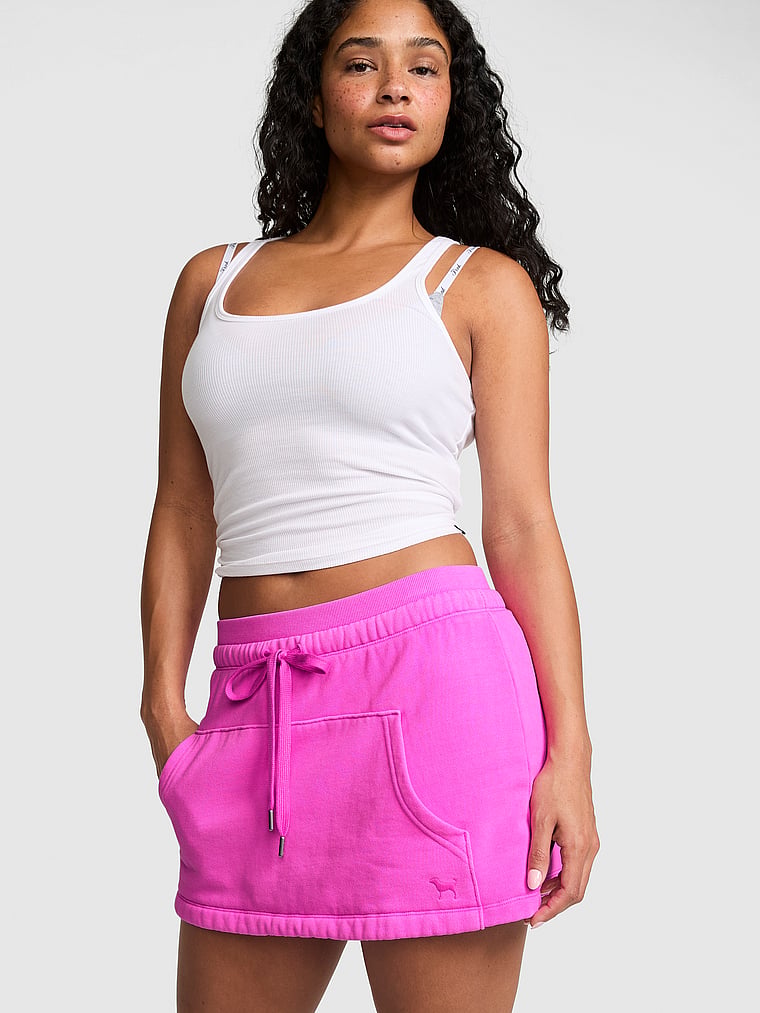 PINK Campus Fleece™ Front-Pocket Skort, Pink Berry, onModelFront, 1 of 3