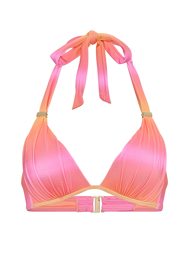 Victoria's Secret, Victoria's Secret Swim Harlow Halter Push-Up Bikini Top, Ombré Pink, offModelFront, 3 of 3
