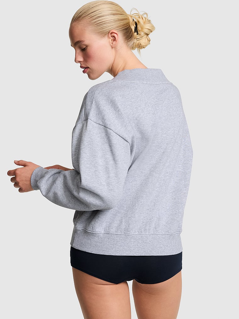 PINK Campus Fleece™ V-Neck Sweatshirt, Heather Grey, onModelBack, 2 of 4