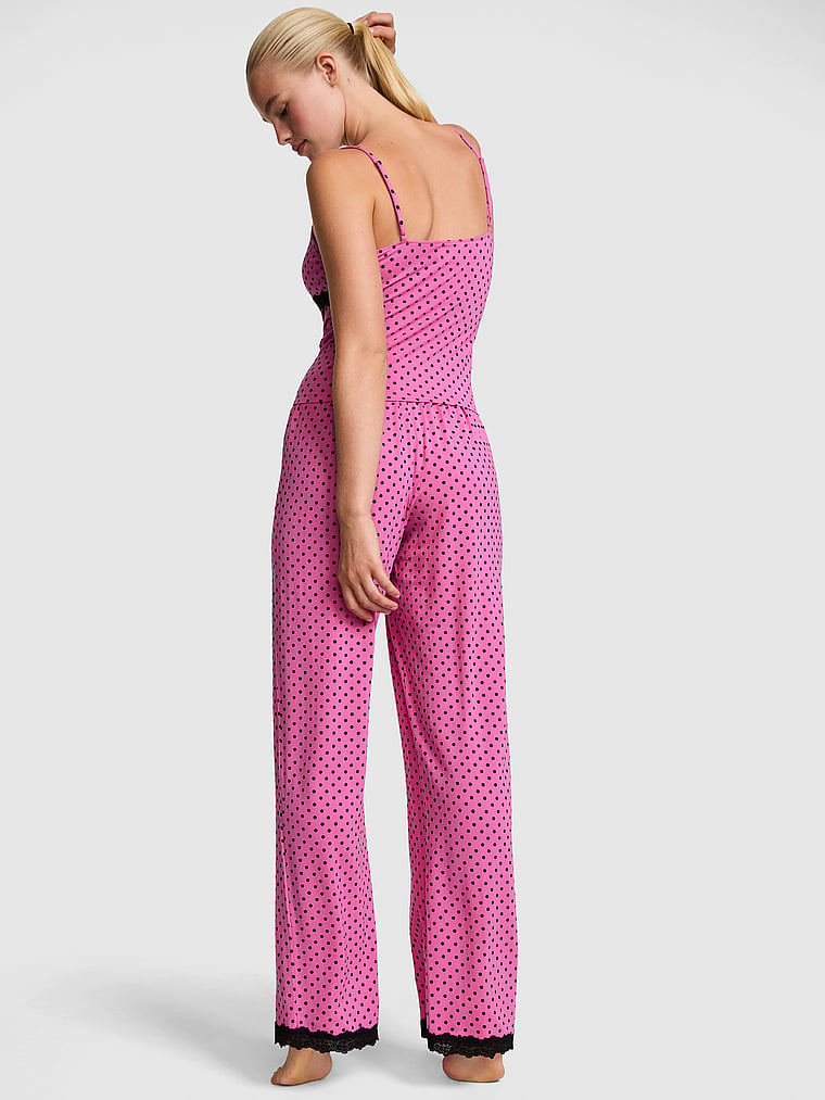 PINK 24/7 Lounge Modal Lace-Trim Cami & Pants Pajama Set, Sizzling Strawberry Dots, onModelBack, 2 of 3