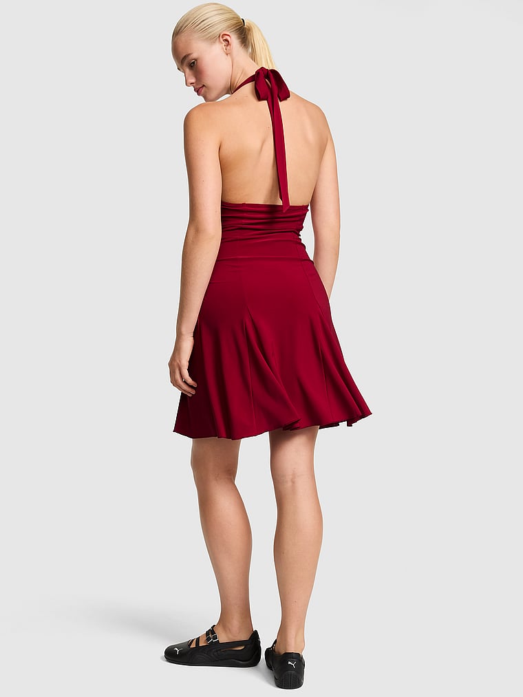 PINK Night-Out Stretchy Knit Halter Dress, Red Lacquer, onModelBack, 2 of 3