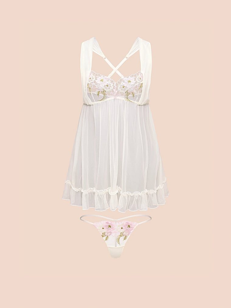 Victoria's Secret, Adore Me Kailani Babydoll, Egret, offModelFront, 4 of 4