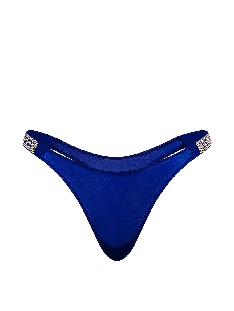 Victoria's Secret, Very Sexy Double Shine Strap Smooth Thong Panty, Fantasia Blue, offModelFront, 3 of 4