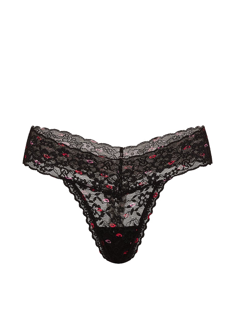Victoria's Secret, The Lacie Lace Lace-Up Thong Panty, Black Kisses, offModelFront, 3 of 3