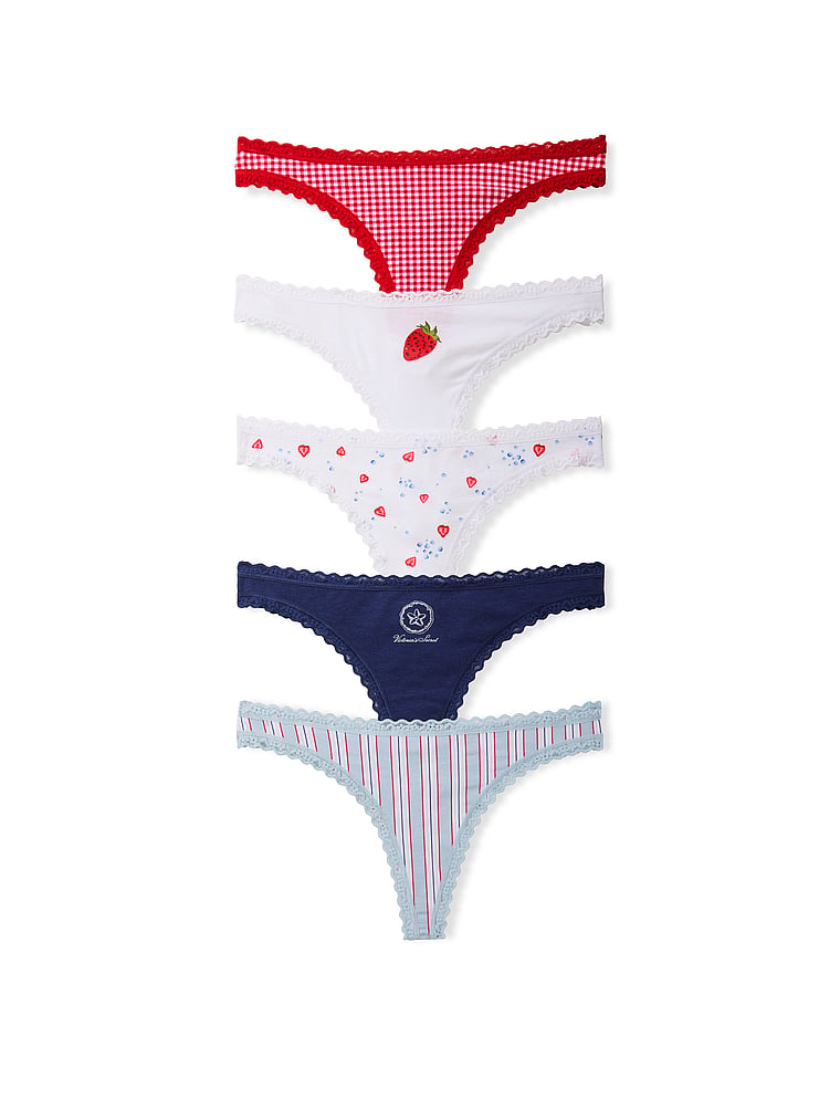 Victoria's Secret, Victoria's Secret 7-Pack Days of the Week Lace-Trim Thong Panties, Multi, offModelFront, 1 of 1