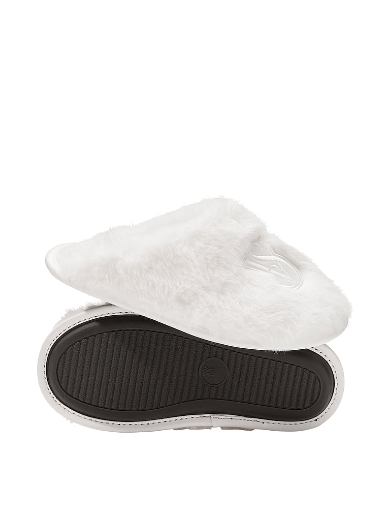 Victoria's Secret, Victoria's Secret Luxe Plush Closed-Toe Slippers, Coconut White Logo, offModelBack, 2 of 2