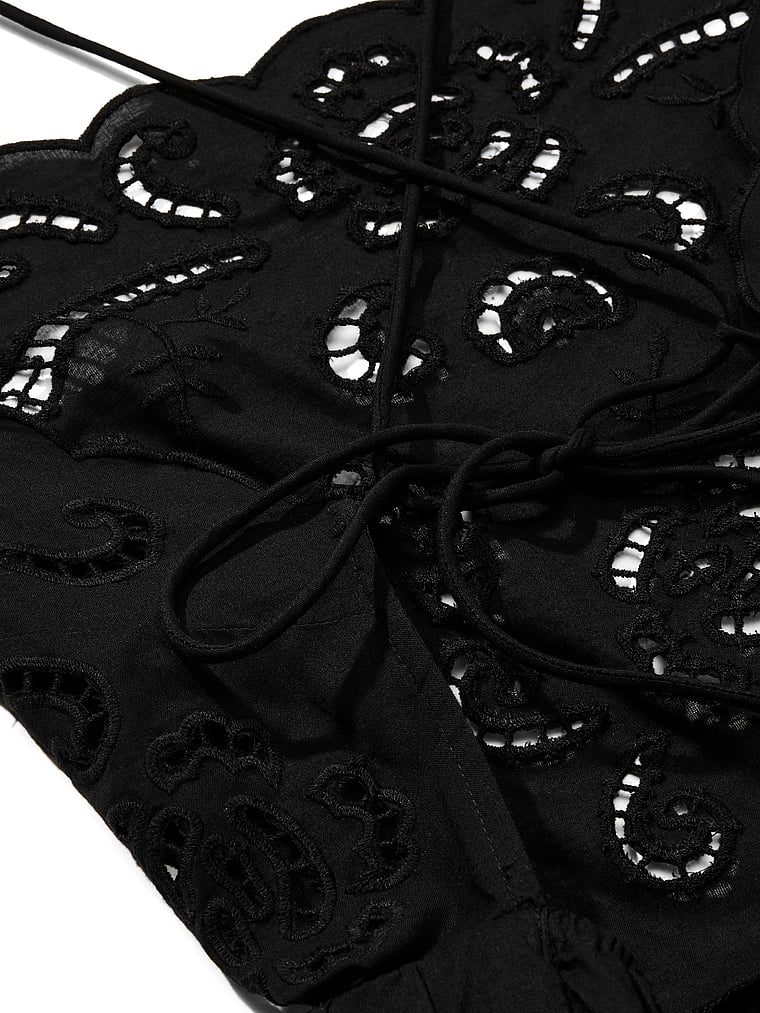Victoria's Secret, Victoria's Secret Swim Beachwear Eyelet Open-Back Midi Dress, Black, detail, 4 of 4