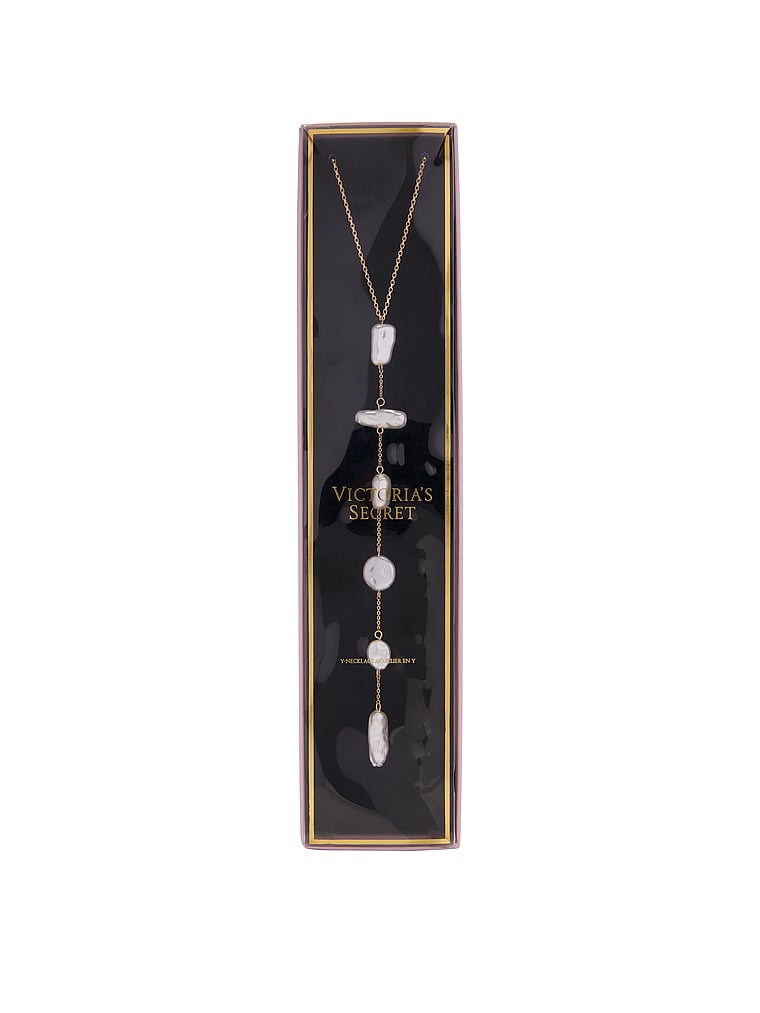 Victoria's Secret, Victoria's Secret Faux Pearl Drop Necklace, Shiny Gold, detail, 3 of 3