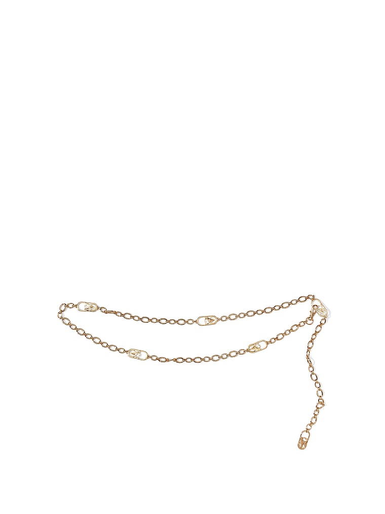 Victoria's Secret, Victoria's Secret Monogram Chain Belt, Gold, onModelSide, 3 of 3