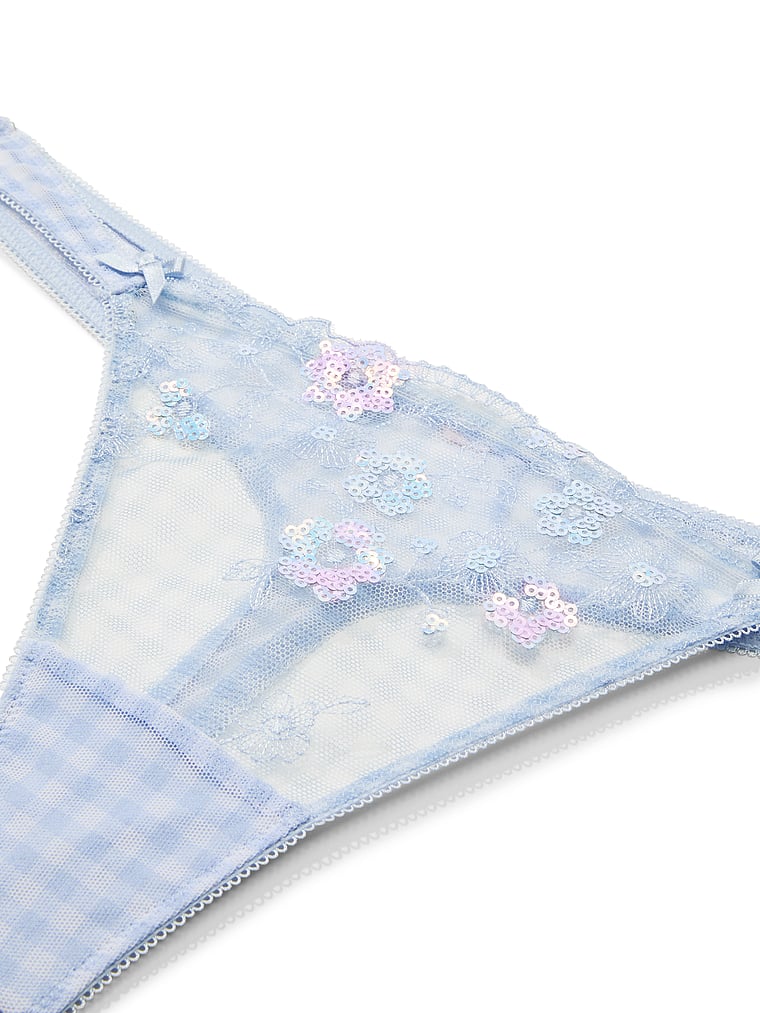 Victoria's Secret, Dream Angels Gingham Embroidery Mesh Thong Panty, Gingham Embroidery, detail, 5 of 5
