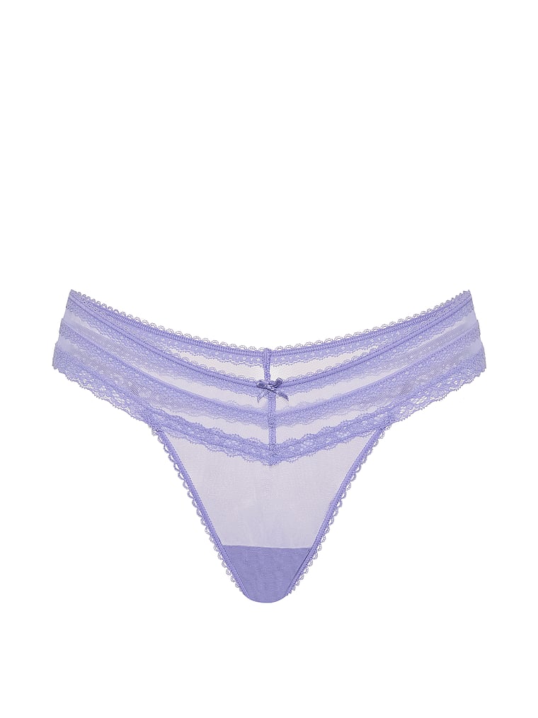 Victoria's Secret, Dream Angels Lace-Trim Brazilian Panty, Periwinkle, offModelFront, 3 of 3