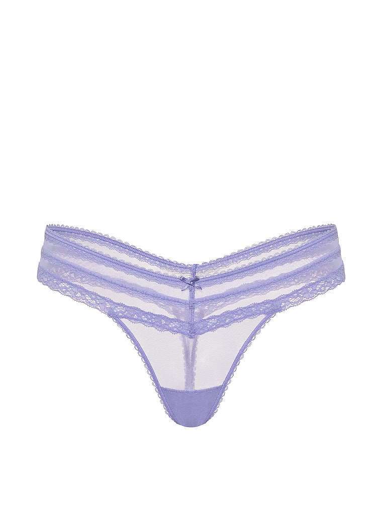 Victoria's Secret, Dream Angels Lace Thong Panty, Periwinkle, offModelFront, 3 of 3