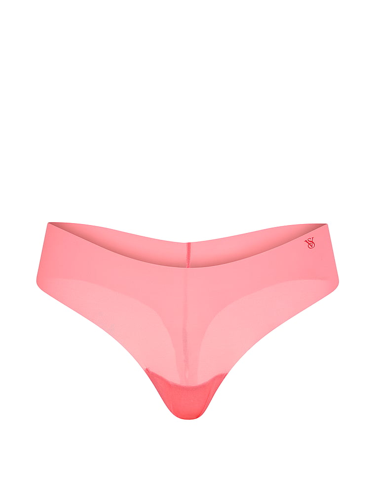 Victoria's Secret, No-Show No-Show Stripe Mesh Thong Panty, Pink Cocktail, offModelFront, 3 of 4