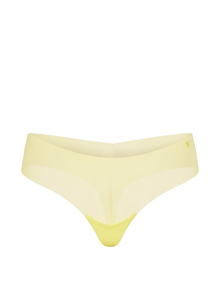 Victoria's Secret, No-Show No-Show Lace Thong Panty, Lime Yellow, offModelFront, 4 of 5