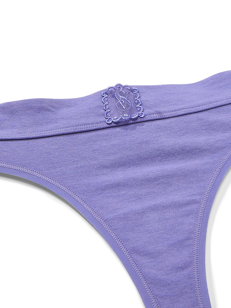 Victoria's Secret, Cotton Logo Cotton Thong Panty, Periwinkle, detail, 4 of 4
