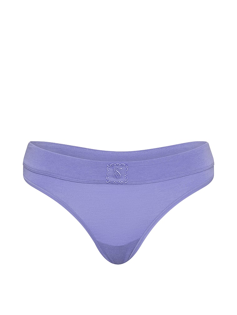 Victoria's Secret, Cotton Logo Cotton Thong Panty, Periwinkle, offModelFront, 3 of 4