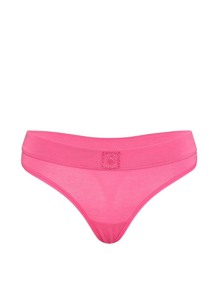 Victoria's Secret, Cotton Logo Cotton Thong Panty, Pink Radiance, offModelFront, 3 of 4