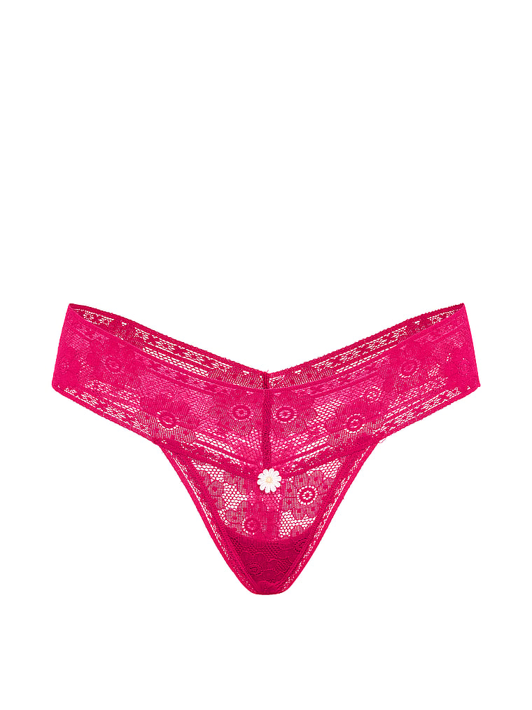 Victoria's Secret, The Lacie Lace Lace-Up Thong Panty, Vibrant Fuchsia, offModelFront, 4 of 4