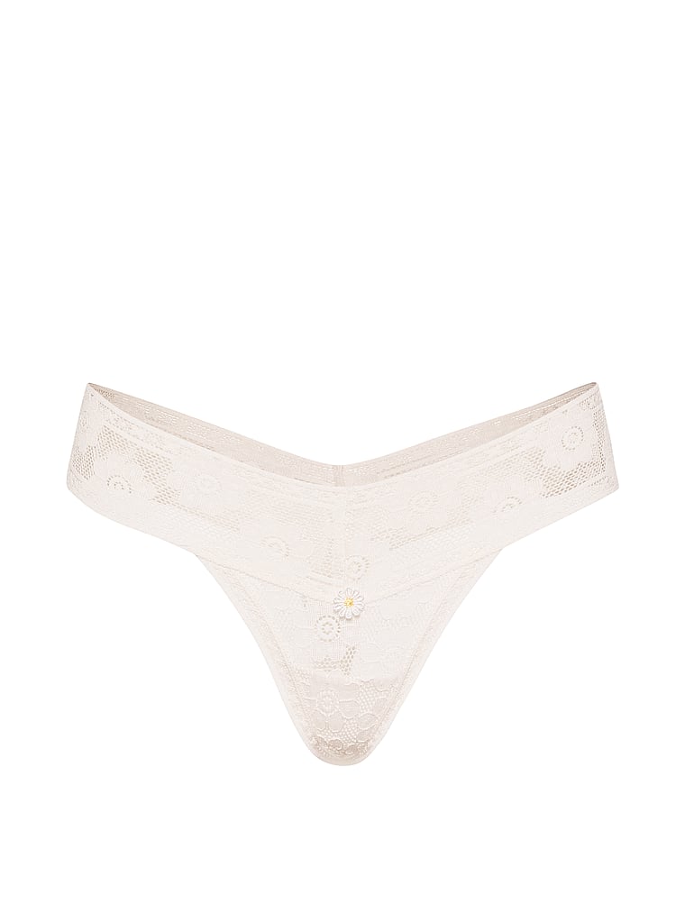 Victoria's Secret, The Lacie Lace Thong Panty, Coconut White, offModelFront, 3 of 3