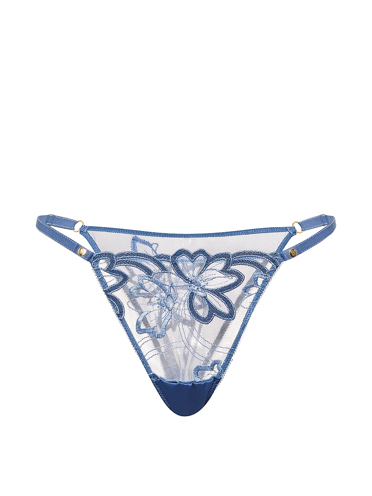 Victoria's Secret, Very Sexy Denim Embroidery Brazilian Panty, Denim Blue, offModelFront, 4 of 4