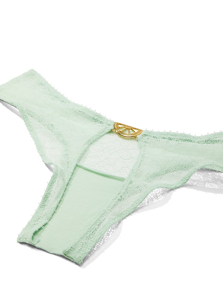 Victoria's Secret, Victoria's Secret Tease Lace Hardware Open-Back Cheeky Panty, Mint, detail, 4 of 4